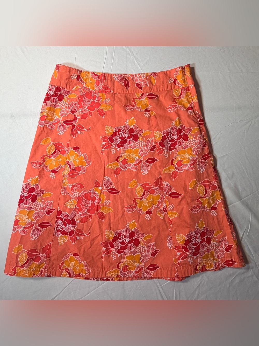 NWT Eddie Bauer Coral Floral A-Line Skirt Red Yellow Size 12.